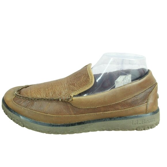 LL Bean All Week Brown Leather Shearling Lined Moccasin Slippers Size 10 M - Picture 1 of 10
